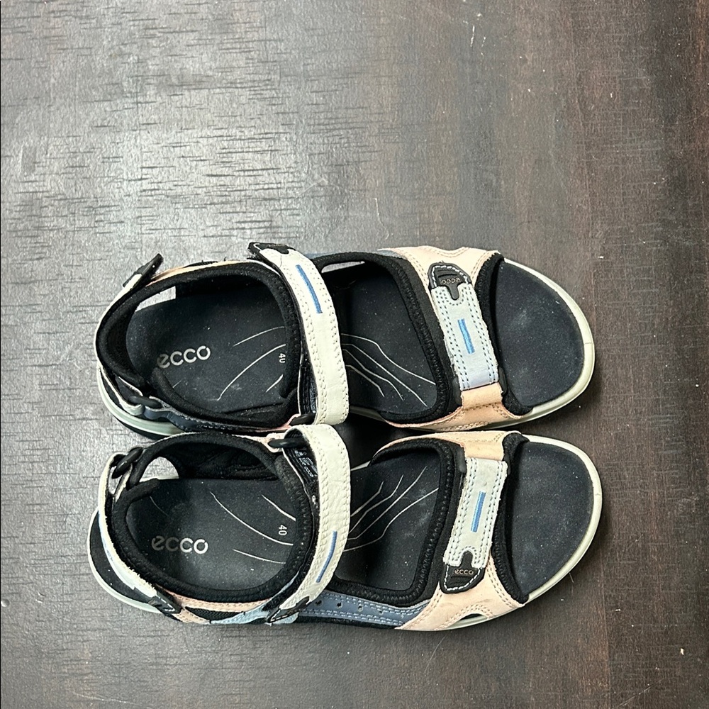 Ecco Women's Sandals Size 40 Black Beige Pink Orthopedic Comfort Shoes 9.5 - Picture 6 of 8